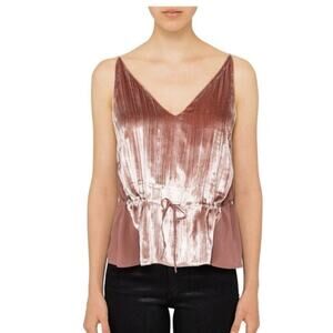 $200 J Brand Women'S Pink Velvet V-Neck Peplum Sleeveless Party Cami Top Size S